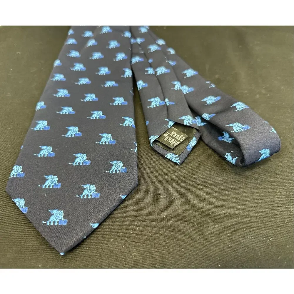 Filograna Uomo Navy 100% Silk Tie with Blue Winged Lions Holding Books